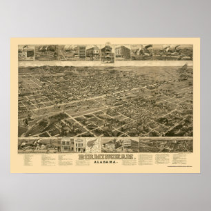 Affiche Birmingham, AL Carte panoramique - 1885