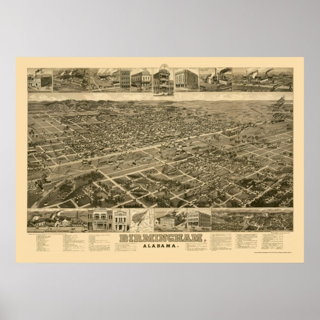 Affiche Birmingham, AL Carte panoramique - 1885 (Devant)
