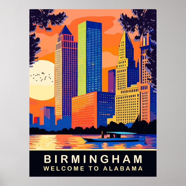 Affiche Birmingham, Alabama, rivière Cahaba, Voyage (Devant)