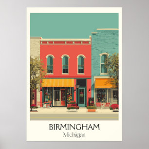 Affiche Birmingham Michigan Vintage Downtown City Art