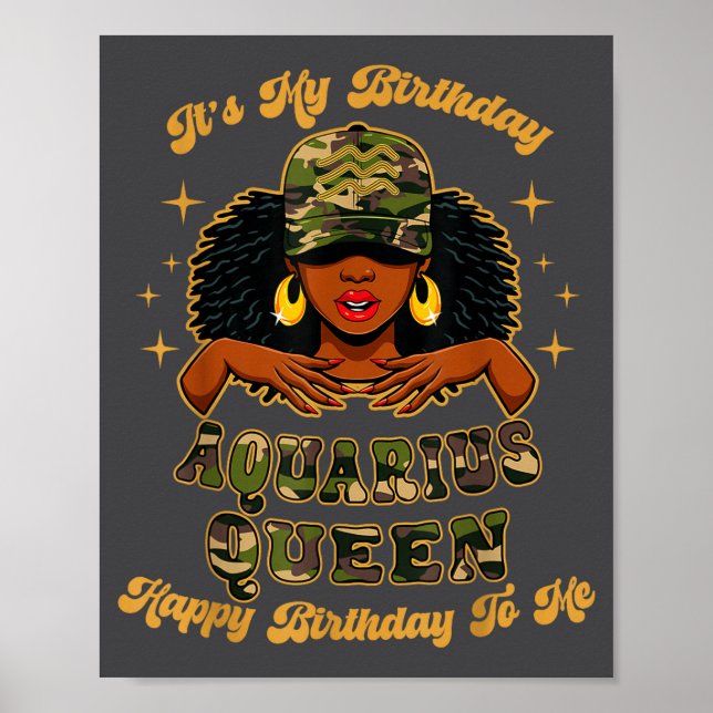Affiche Birthday Aquarius Queen Camo Black Woman African Z (Devant)