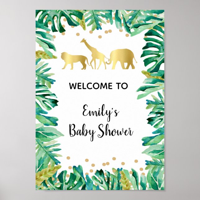 Affiche Birthday baby shower welcome sign jungle glitter (Devant)