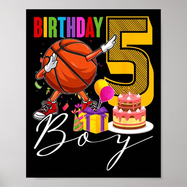 Affiche Birthday Boy 5 Years Dabbing Bysketbyll Byll 5 (Devant)