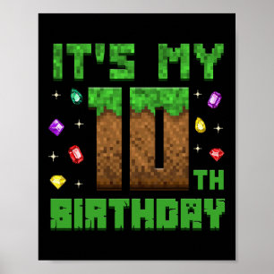 Affiche Birthday Boy C'est mon 10e anniversaire Gamer Pixe