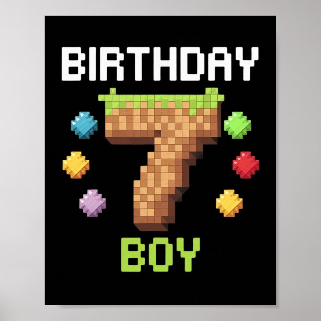 Affiche Birthday Boy C'est mon 7e anniversaire Gamer Pixel (Devant)