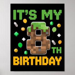 Affiche Birthday Boy C'est mon 8e anniversaire Gamer Pixel