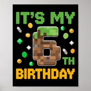 Affiche Birthday Boy Kids It's My 6th Birthday Gamer Pixel