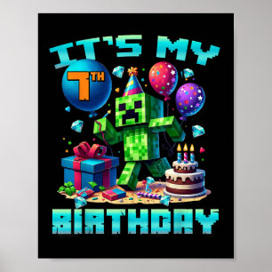 Affiche Birthday Boy My 7th Birthday Gamer Pixel Numéros