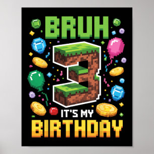 Affiche Birthday Boy Shirt Bruh It's My 3rd Birthday Video
