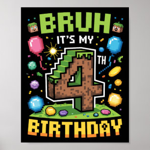 Affiche Birthday Boy Shirt Bruh It's My 4th Birthday Video