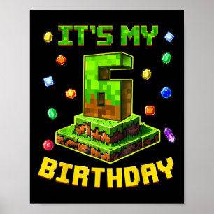 Affiche Birthday Boy Son 6ème Anniversaire Pixel Party 6 Y
