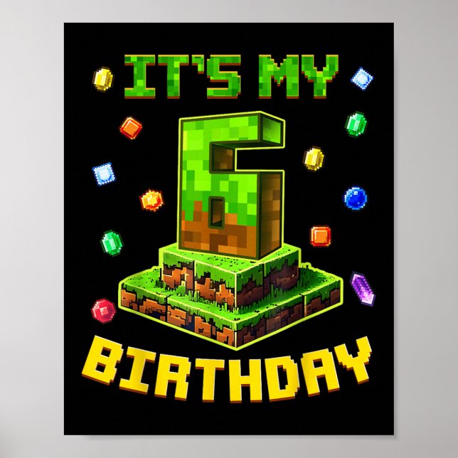 Affiche Birthday Boy Son 6ème Anniversaire Pixel Party 6 Y (Devant)