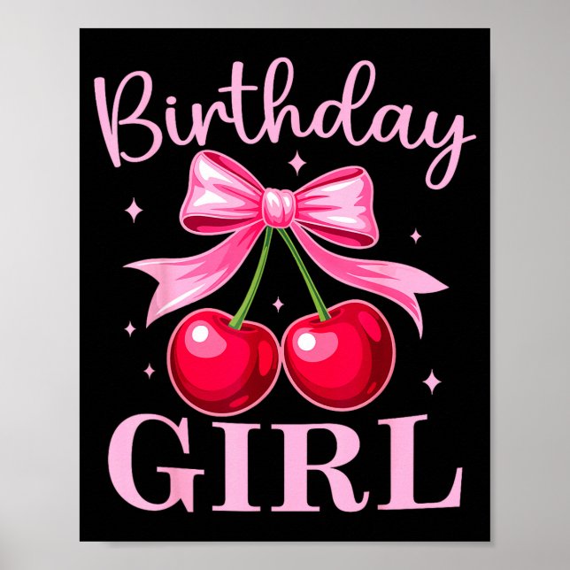 Affiche Birthday Girl Coquette Bow Cherry Birthday Girls W (Devant)