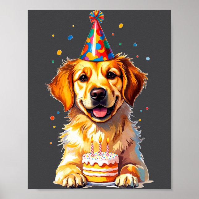 Affiche Birthday Golden Retriever, Party Dog  (Devant)