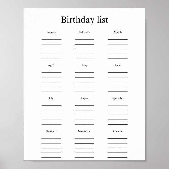Affiche Birthday list (Devant)