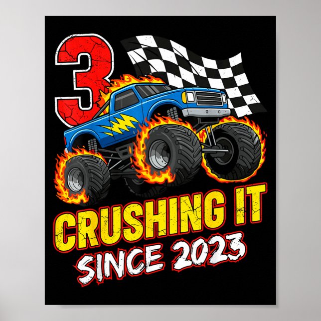 Affiche Birthday Monster Truck 3 Year Old Boys 3rd Party B (Devant)