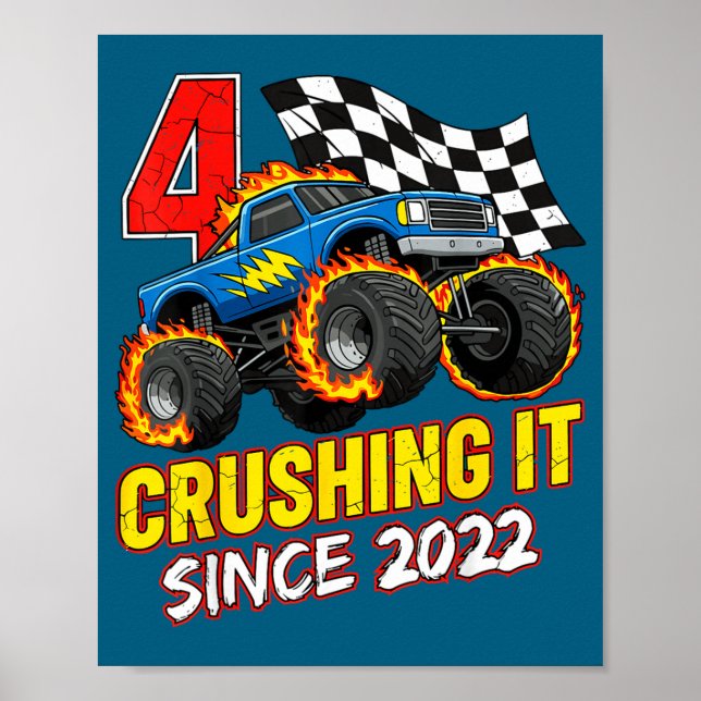 Affiche Birthday Monster Truck 4 Year Old Boys 4th Party B (Devant)