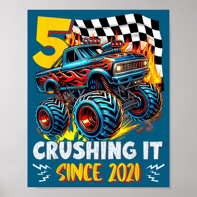 Affiche Birthday Monster Truck 5 Year Old Boys 5th Party B (Devant)