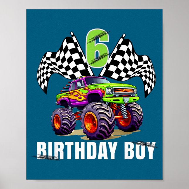 Affiche Birthday Monster Truck 6 Year Old Boys 6th Party  (Devant)