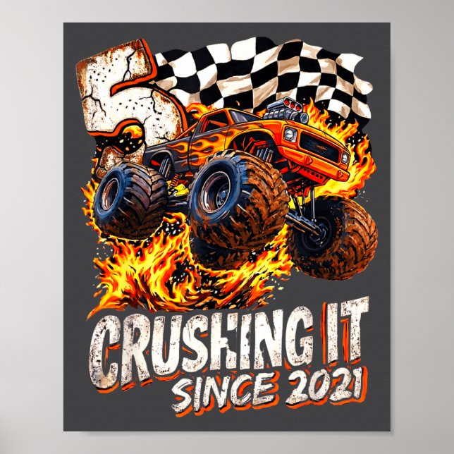 Affiche Birthday Monster Truck Boys 5 Crushing It Since 20 (Devant)