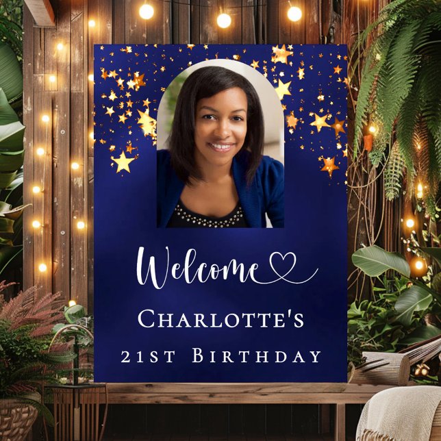 Affiche Birthday navy blue gold stars arch photo welcome (Créateur téléchargé)