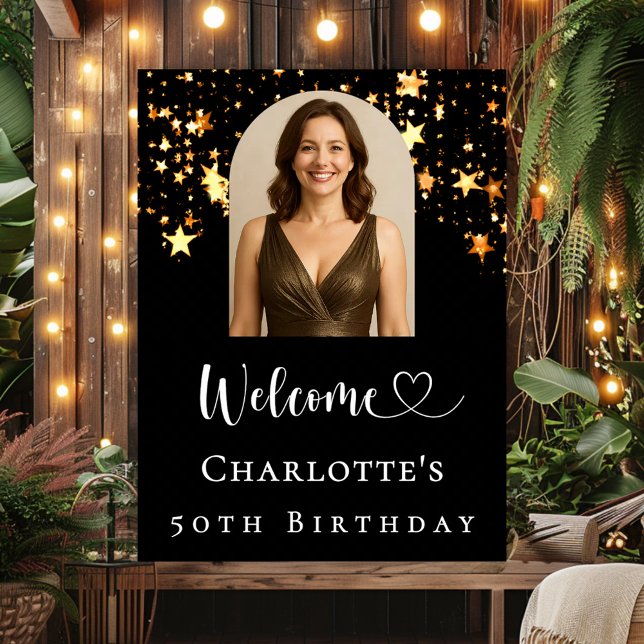 Affiche Birthday party black gold stars arch photo welcome (Créateur téléchargé)