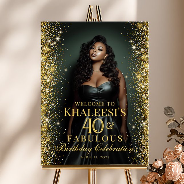 Affiche Birthday party gold confetti photo welcome (Créateur téléchargé)