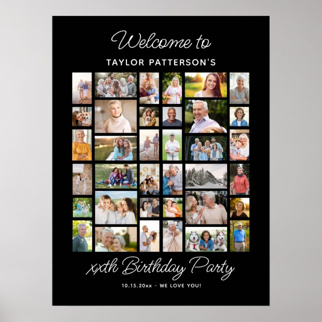 Affiche Birthday Party Photo Collage, Simple, Fun Welcome  (Devant)