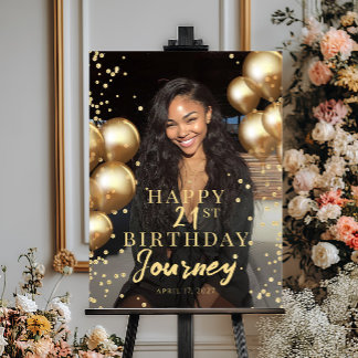 Affiche Birthday party photo gold balloons welcome