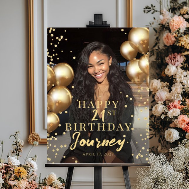 Affiche Birthday party photo gold balloons welcome (Créateur téléchargé)