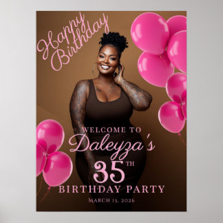 Affiche Birthday party photo hot pink welcome