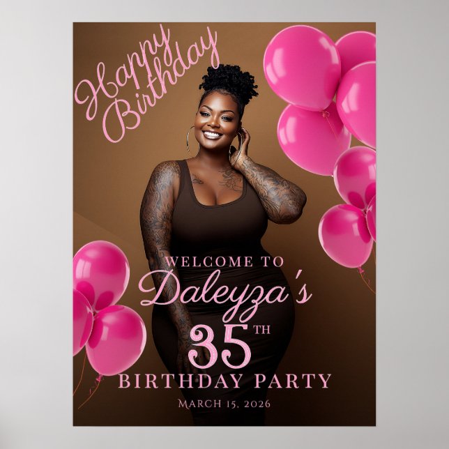 Affiche Birthday party photo hot pink welcome (Devant)
