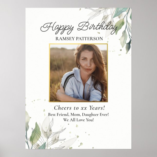 Affiche Birthday Party Photo Pretty Botanical Any Age (Devant)