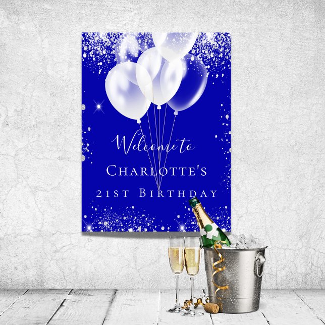 Affiche Birthday roya blue silver glitter balloons welcome (Créateur téléchargé)