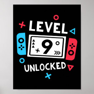 Affiche Birthday Shirt Boy Niveau 9 Déverrouillé Jeu vidéo
