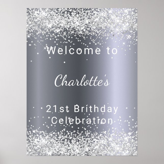 Affiche Birthday silver glitter name welcome (Devant)