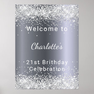 Affiche Birthday silver glitter name welcome