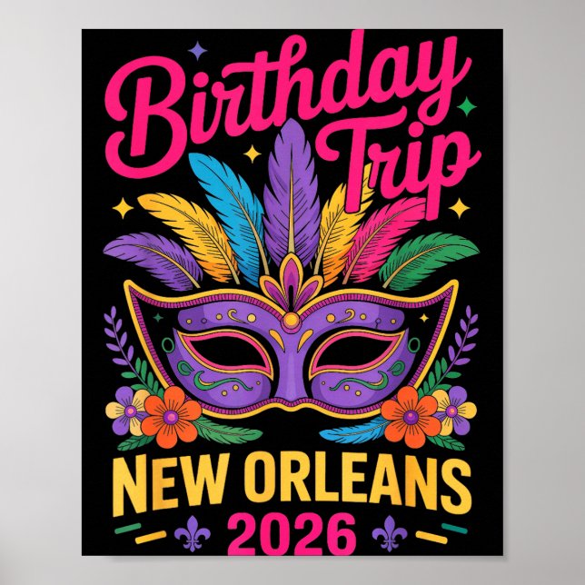 Affiche Birthday Trip New Orleans 2026 Matching Mardi Gras (Devant)
