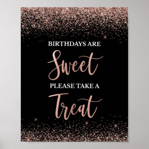 Affiche Birthdays are Sweet Rose Gold & Black Party Sign