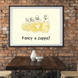 Affiche Biscuit Police Dessin Drôle Fancy un Cuppa Slogan