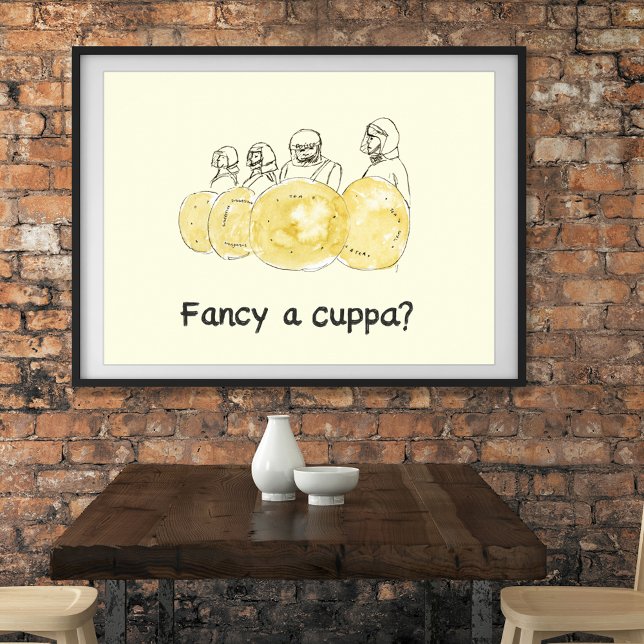 Affiche Biscuit Police Dessin Drôle Fancy un Cuppa Slogan (Funny coffee drinkers joke fancy a cuppa sketch original artwork by artist Catherine Sweetman)