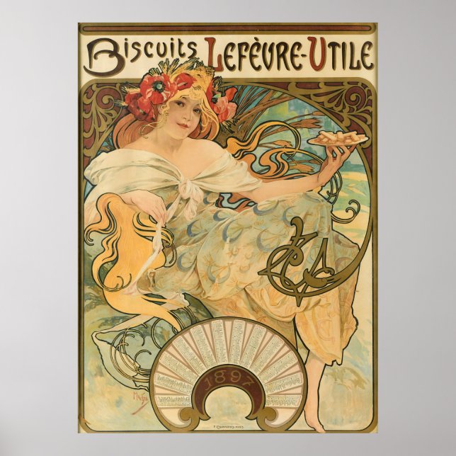 Affiche Biscuits Lefeure-utile - par Alphonse Mucha (Devant)