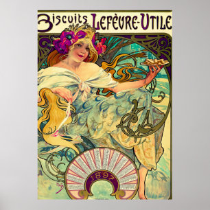 Affiche Biscuits Lefevre-Utile par Alphonse Mucha (1896)