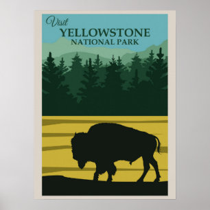 Affiche Bison Buffalo du Parc National de Yellowstone Vint