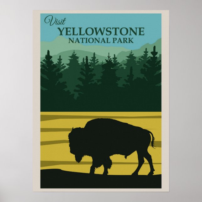 Affiche Bison Buffalo du Parc National de Yellowstone Vint (Devant)