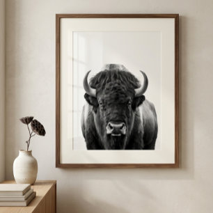 Affiche Bison Buffalo moderne Portrait noir blanc