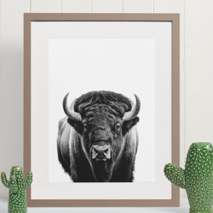 Affiche Bison Buffalo moderne Portrait noir blanc
