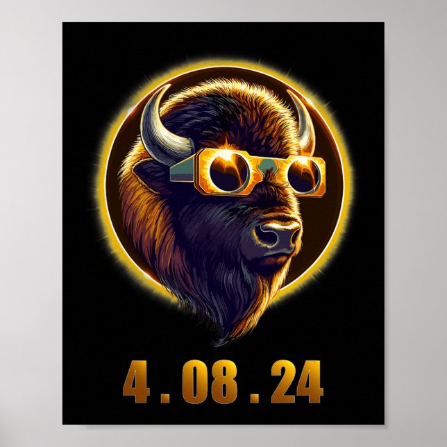 Affiche Bison Buffalo Portant des Gles Solar 2024 Eclipse (Devant)
