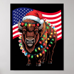 Affiche Bison Buffle Patriotique Noël Drapeau Usa Fête