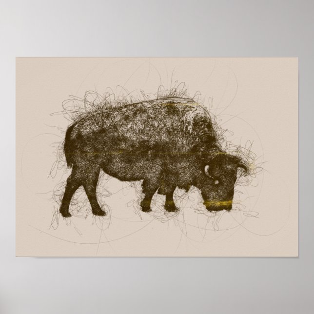 Affiche Bison Bull Ballpoint Pen Doodle (Devant)